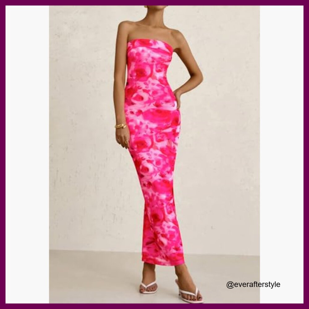 Polyester Elastane Strapless Tube Maxi Dress Body… - image 5